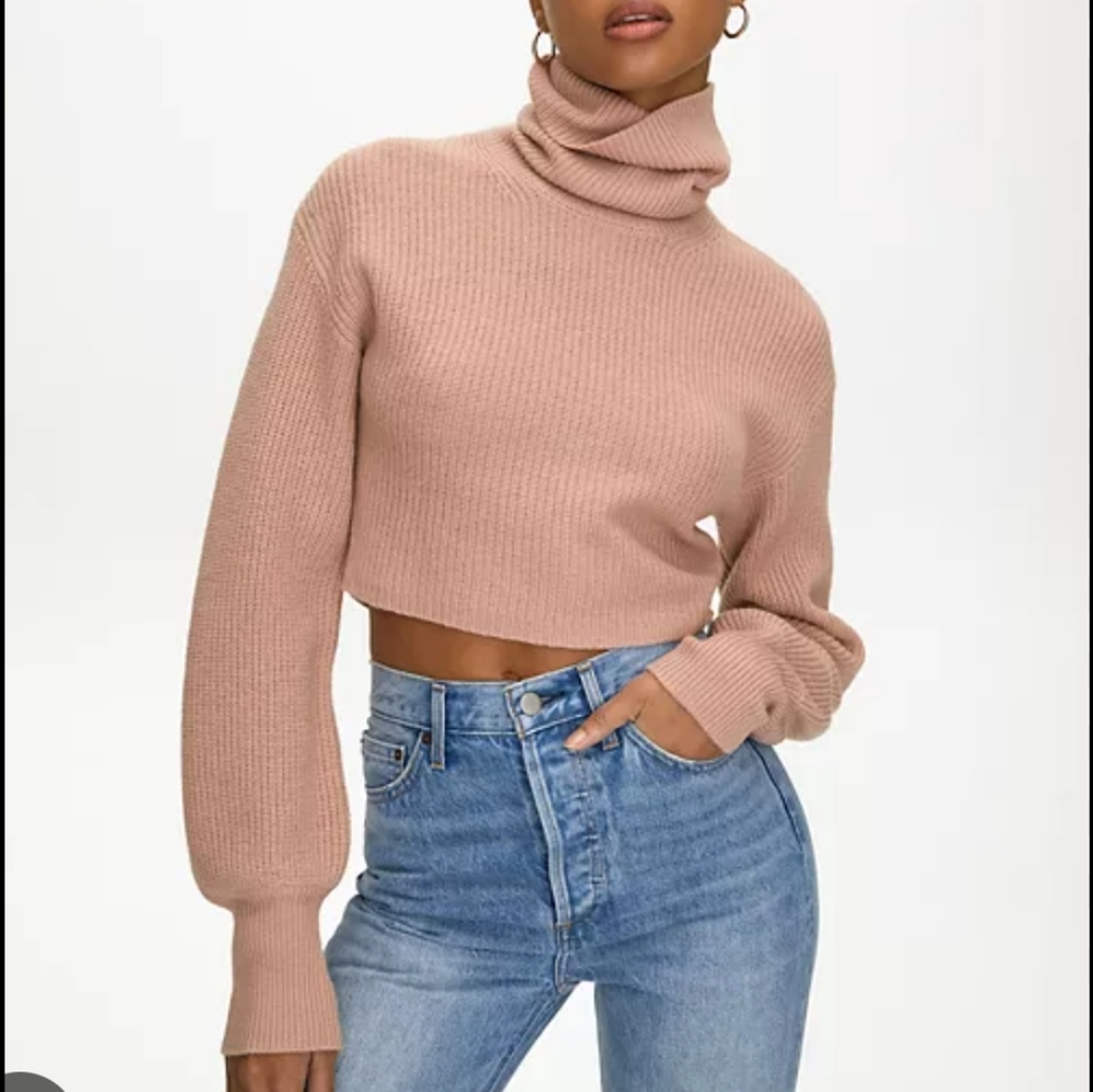 Aritzia medium Wilfred ribbed wool cropped Rebecca sweater turtleneck